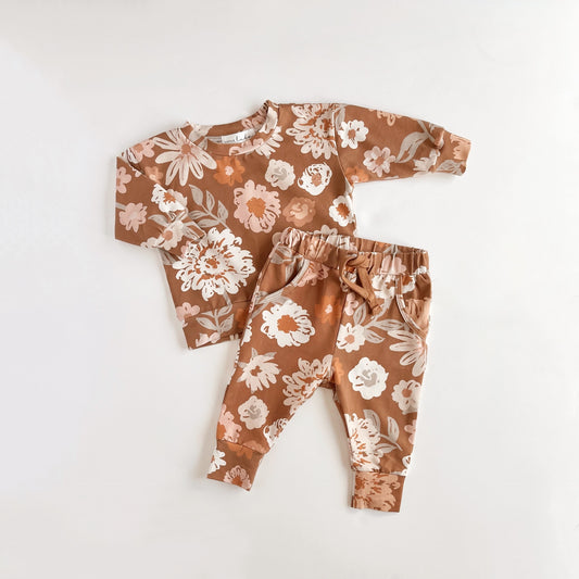 Rust Floral- Lounge Sweatshirt / Pants